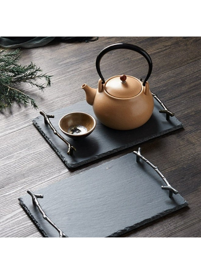 FUKE Slate Cheese Board 30*20 cm with Handle Charcuterie Boards Natural Slate Stone Plate Tray, Gourmet Serving Platter for Meats, Fruits, Parties, Appetizers - Image 5